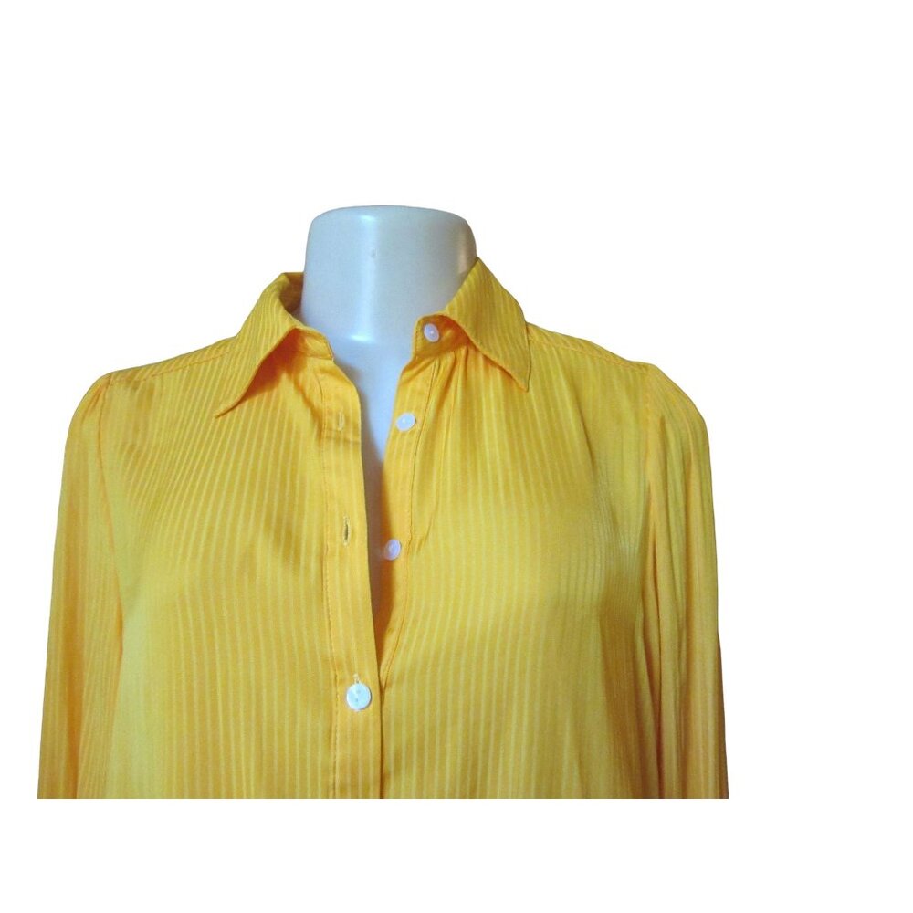 Free People Serena Silky Gold Yellow Button Down Stripe Shirt in Size XS - Picture 2 of 6